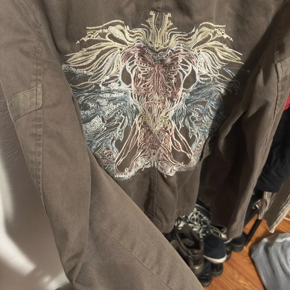 UNIT Brand Military Jacket Women's Size Large Olive Green Patches Embroidered - Picture 3 of 6